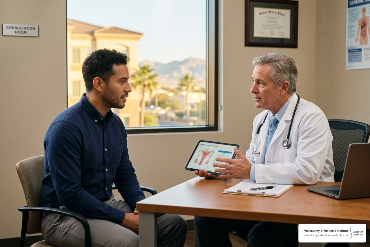 vasectomy las vegas male patient discussing family planning with male doctor